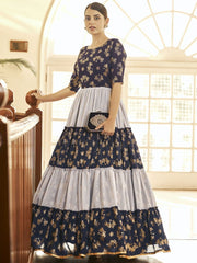 Navy Blue Georgette Designer Gown - Inddus.com