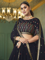 Navy Blue Georgette Embroidered Lehenga Choli - Inddus.com