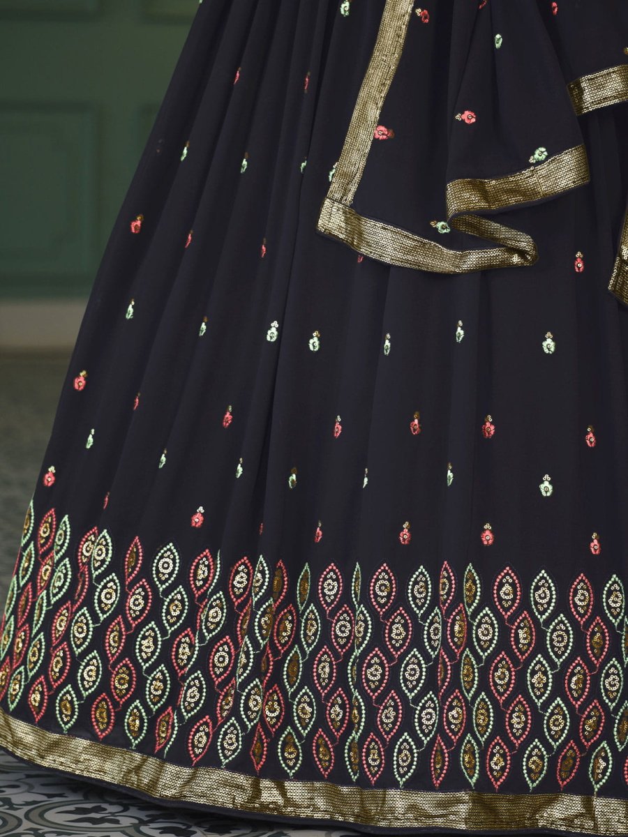 Navy Blue Georgette Embroidered Lehenga Choli - Inddus.com