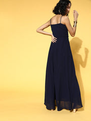 Navy Blue Georgette Embroidered Sequined Gown - Inddus.com