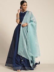 Navy Blue Gotta Detail Ready to Wear Cotton Lehenga & Blouse With Dupatta - Inddus.com