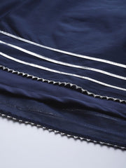 Navy Blue Gotta Detail Ready to Wear Cotton Lehenga & Blouse With Dupatta - Inddus.com
