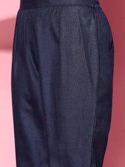 Navy Blue Gotta Detailing Panelled Kurta with Pants and Net Dupatta - Inddus.com