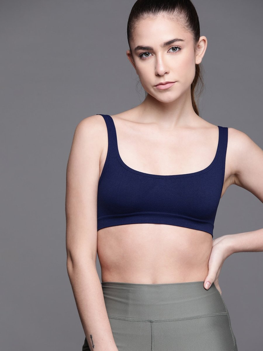 NAVY BLUE NON WIRED NON PADDED SPORT BRA - Inddus.com