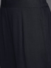Navy Blue Polyester Embroidered Palazzo Suit - inddus-us
