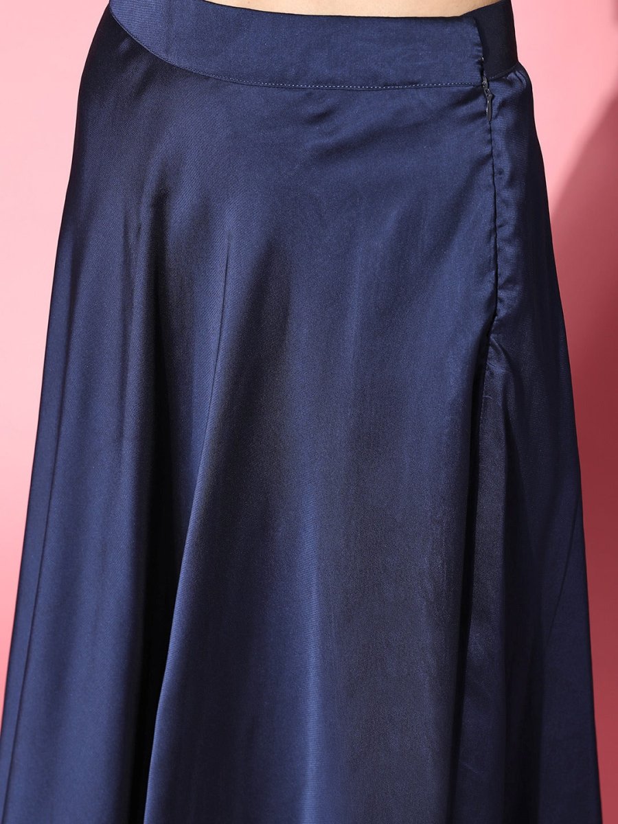 Navy Blue Woven Design Semi-stitched Lehenga Choli With Dupatta - Inddus.com