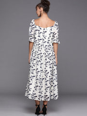 Off white and Blue Indigo Print Cotton Gown - inddus-us