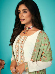 Off White Embroidered Partywear Palazzo-Suit - Inddus.com
