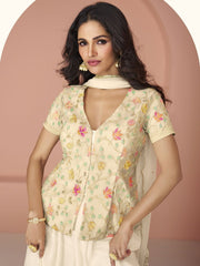 Off White Embroidered Partywear Sharara-Style-Suit - Inddus.com