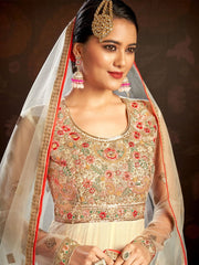 Off White Net Wedding Anarkali Suit - Inddus.com