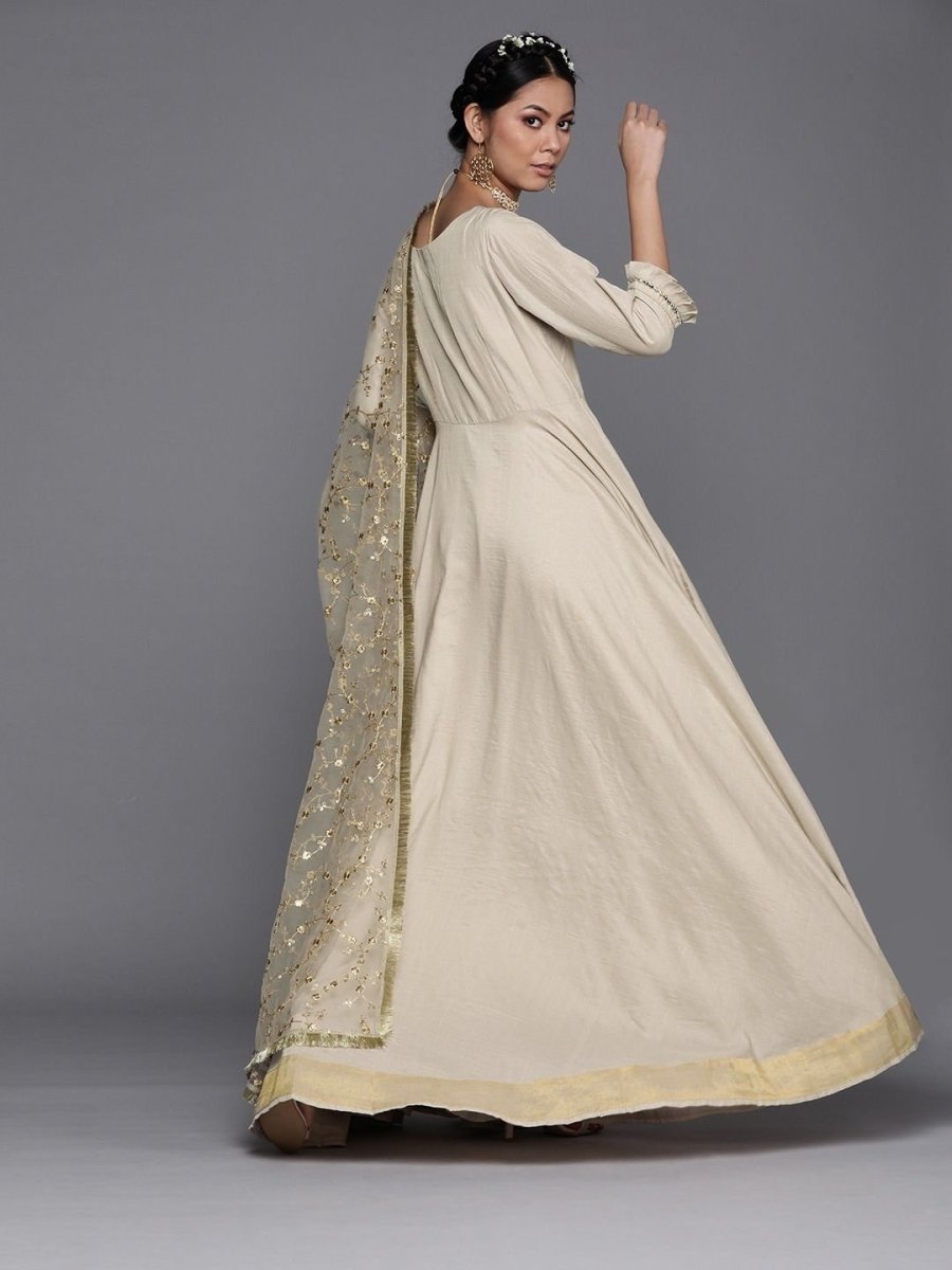 Off White Silk blend Solid Gown - Inddus.com