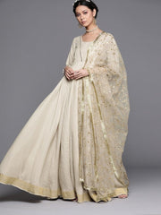Off White Silk blend Solid Gown - Inddus.com