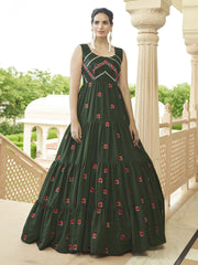 Olive Georgette Festive Gown - Inddus.com