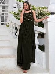 Olive Georgette Partywear Palazzo-Suit - Inddus.com