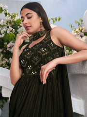 Olive Georgette Partywear Palazzo-Suit - Inddus.com