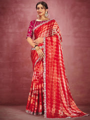 Orange Fancy Fabric Designer Saree - Inddus.com
