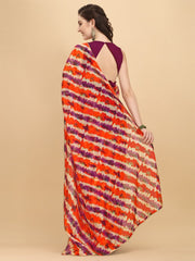Orange & Purple Leheriya Organza Leheriya Saree Blouse Piece - Inddus.com