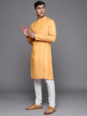 Orange Striped Kurta with Churidar - Inddus.com