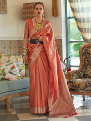 Orange Tissue Silk Saree - Inddus.com