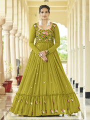 Outstanding Green Georgette Wedding Gown - Inddus.com