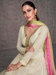 Outstanding Off White Partywear Anarkali-Suit - Inddus.com