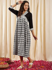Paisley Embroidered A-Line Cotton Ethnic Dress - Inddus.com
