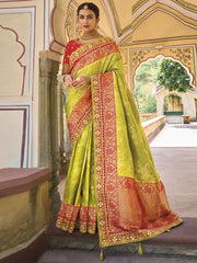Paroot Green Viscose Silk Traditional Saree - Inddus.com