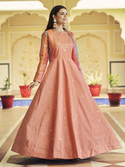 Peach Cotton Partywear Gown - Inddus.com