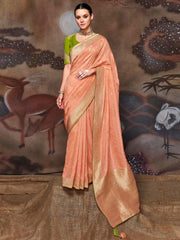 Peach Dola Silk Embroidery Saree - Inddus.com