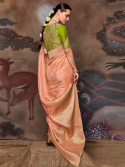 Peach Dola Silk Embroidery Saree - Inddus.com