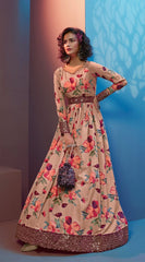 Peach Embroidered Wedding Anarkali Gown - Inddus.com