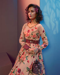 Peach Embroidered Wedding Anarkali Gown - Inddus.com
