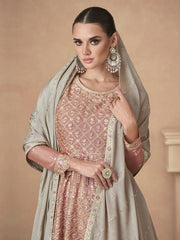 Peach Embroidered Wedding Wear Sharara-Style-Suit - Inddus.com