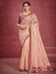 Peach Fancy Fabric Designer Saree - Inddus.com
