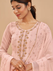 Peach Georgette Embroidered Festive Palazzo Suit - Inddus.com