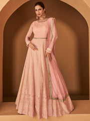 Peach Georgette Festive Gown - Inddus.com