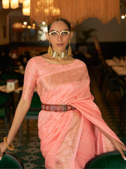 Peach Handloom Silk Traditional Saree - Inddus.com