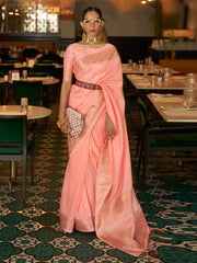 Peach Handloom Silk Traditional Saree - Inddus.com