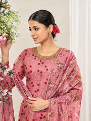 Peach Net Embroidered Partywear Patiala-Suit - Inddus.com