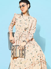 Peach Polyester Partywear Floral Dresses - Inddus.com
