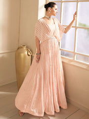 Peach Silk Partywear Gown - Inddus.com
