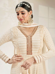 Peal White Georgette Festive Wear Anarkali Suit - Inddus.com