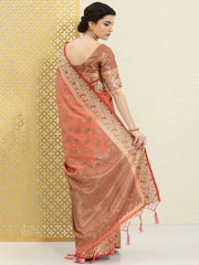 Pink and Gold Ethnic Motifs Zari Woven Saree - Inddus.com