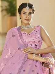 Pink and Purple Art Silk Embroidered Lehenga Choli - Inddus.com