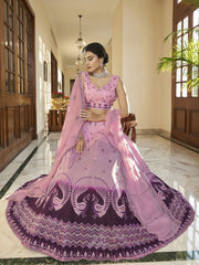 Pink and Purple Art Silk Embroidered Lehenga Choli - Inddus.com