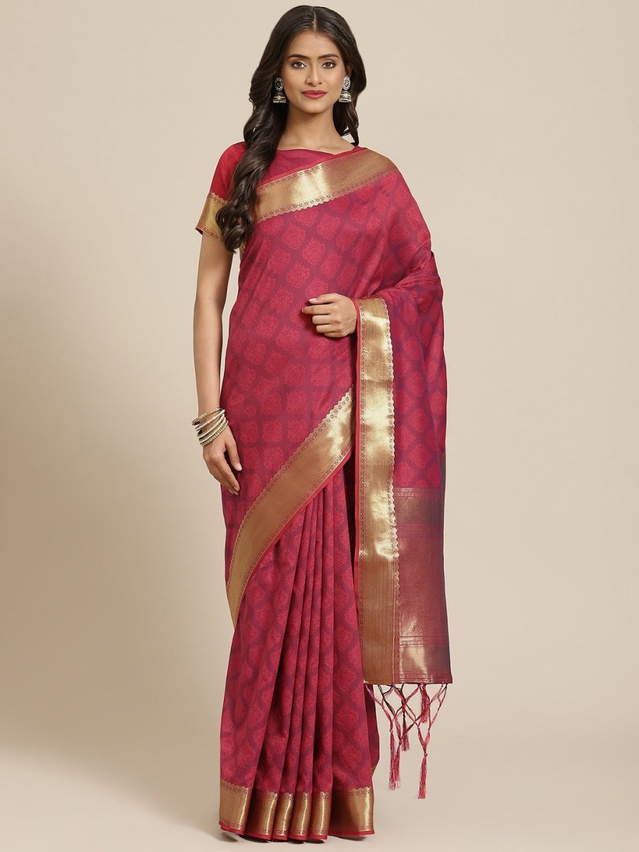 Pink and Purple Dual Tone Zari Woven Banarasi Saree - Inddus.com