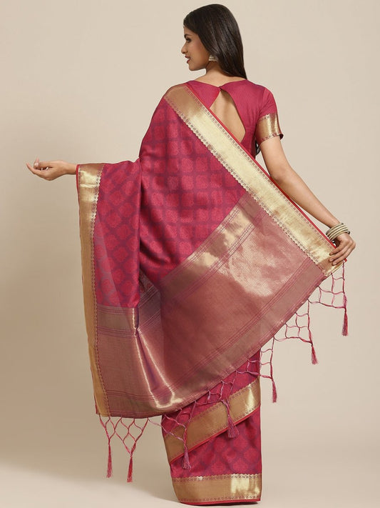 Pink and Purple Dual Tone Zari Woven Banarasi Saree - Inddus.com