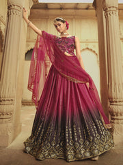 Pink and Purple Silk Embroidered Lehenga Choli - Inddus.com