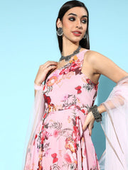 Pink and Red Kurta with Dupatta - Inddus.com