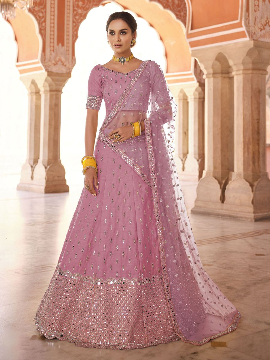 Pink Art Silk Designer Lehenga Choli - Inddus.com
